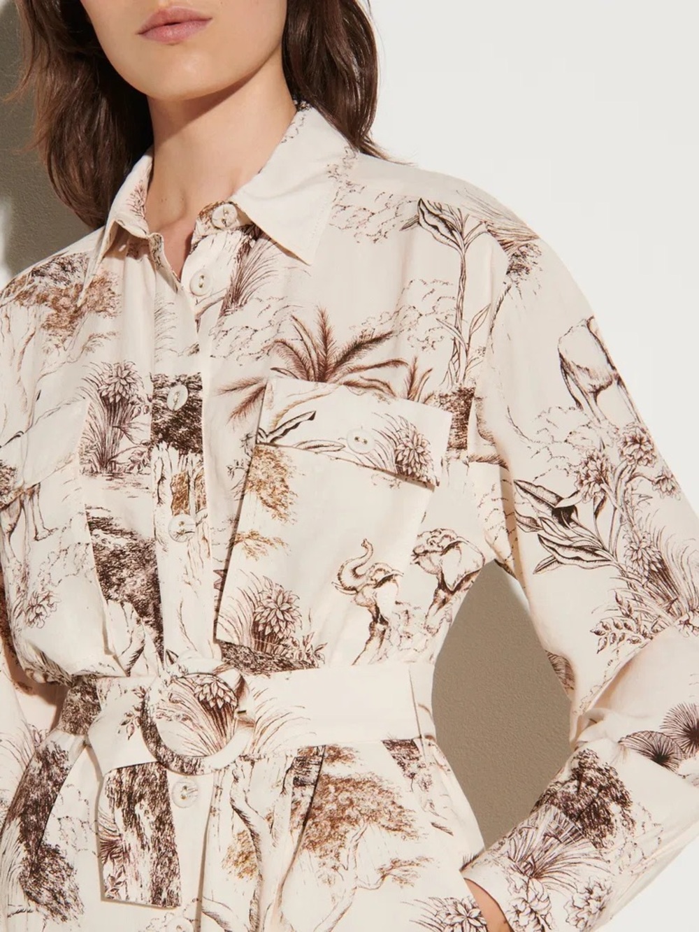 Women's Cream Printed Belted Romper